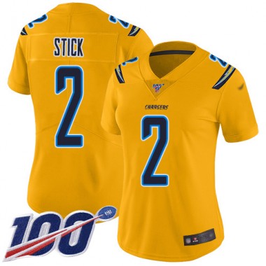 Los Angeles Chargers NFL Football Easton Stick Gold Jersey Women Limited #2 100th Season Inverted Legend->women nfl jersey->Women Jersey